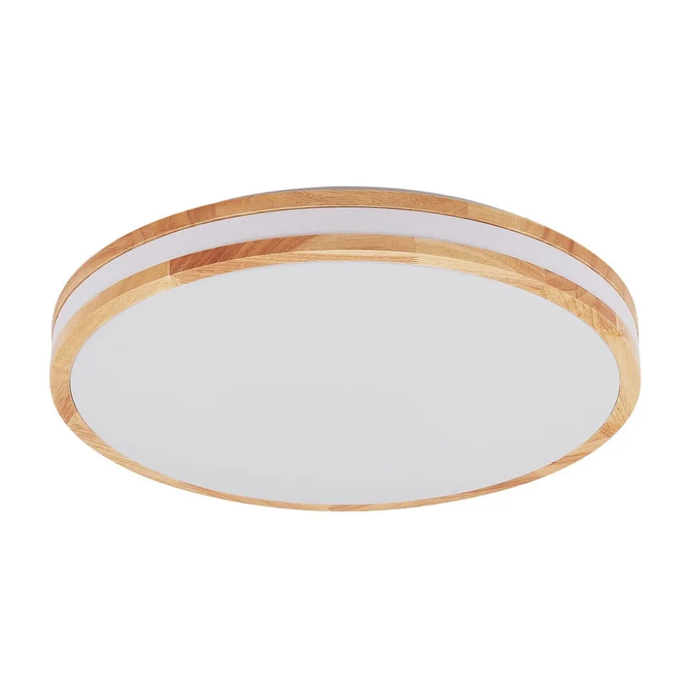 Lindby LED-loftlampe Emiva, 50 cm, CCT, fjernbetjening, træ