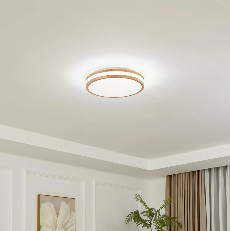 Lindby LED-loftlampe Emiva, Ø 39,5 cm, CCT, træ