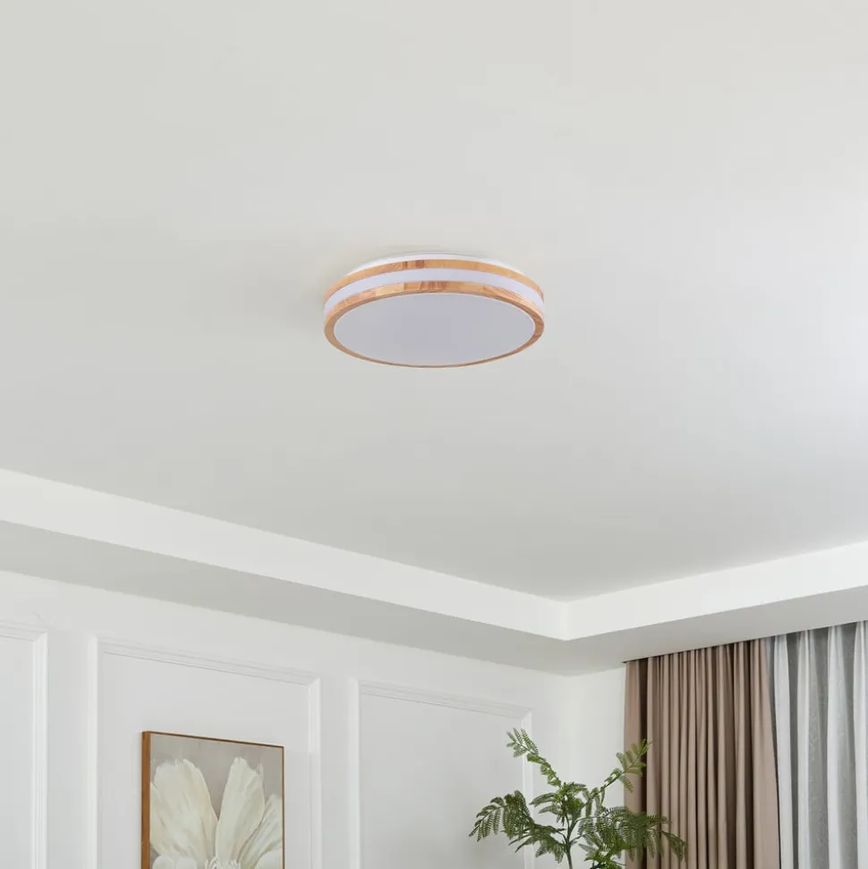 Lindby LED-loftlampe Emiva, Ø 39,5 cm, CCT, træ