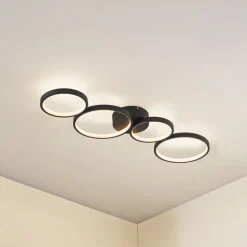 Lindby LED-loftlampe Evengeline, sort, aluminium, 88 cm