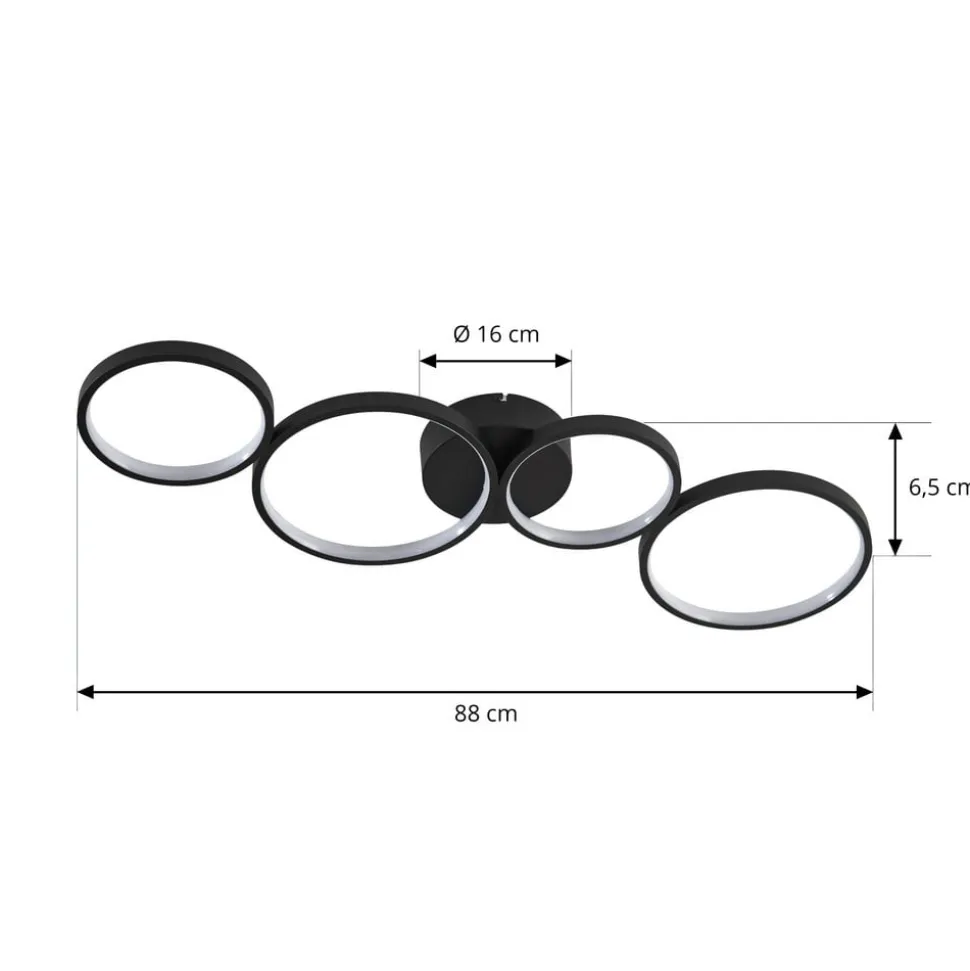 Lindby LED-loftlampe Evengeline, sort, aluminium, 88 cm