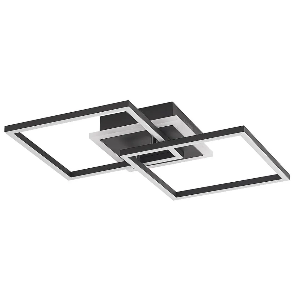 Lindby LED-loftlampe Fjardo, kantet, sort, CCT, fjernbetjening