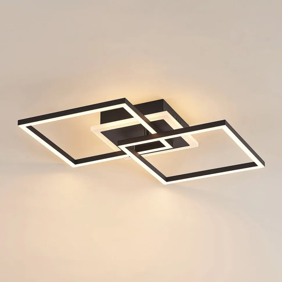 Lindby LED-loftlampe Fjardo, kantet, sort, CCT, fjernbetjening