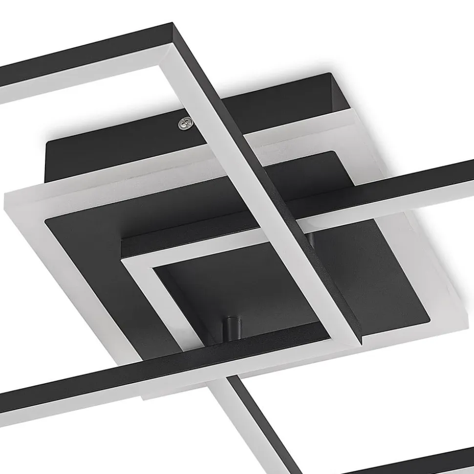 Lindby LED-loftlampe Fjardo, kantet, sort, CCT, fjernbetjening