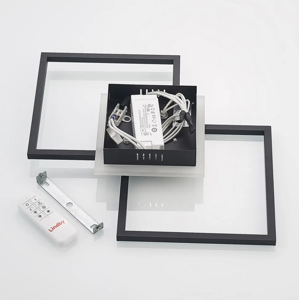Lindby LED-loftlampe Fjardo, kantet, sort, CCT, fjernbetjening