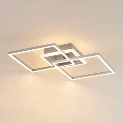 Lindby LED-loftlampe Fjardo, kantet, sølv, CCT, fjernbetjening