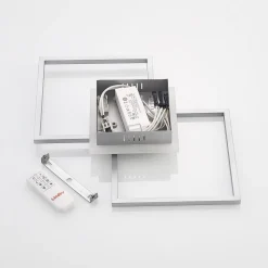 Lindby LED-loftlampe Fjardo, kantet, sølv, CCT, fjernbetjening