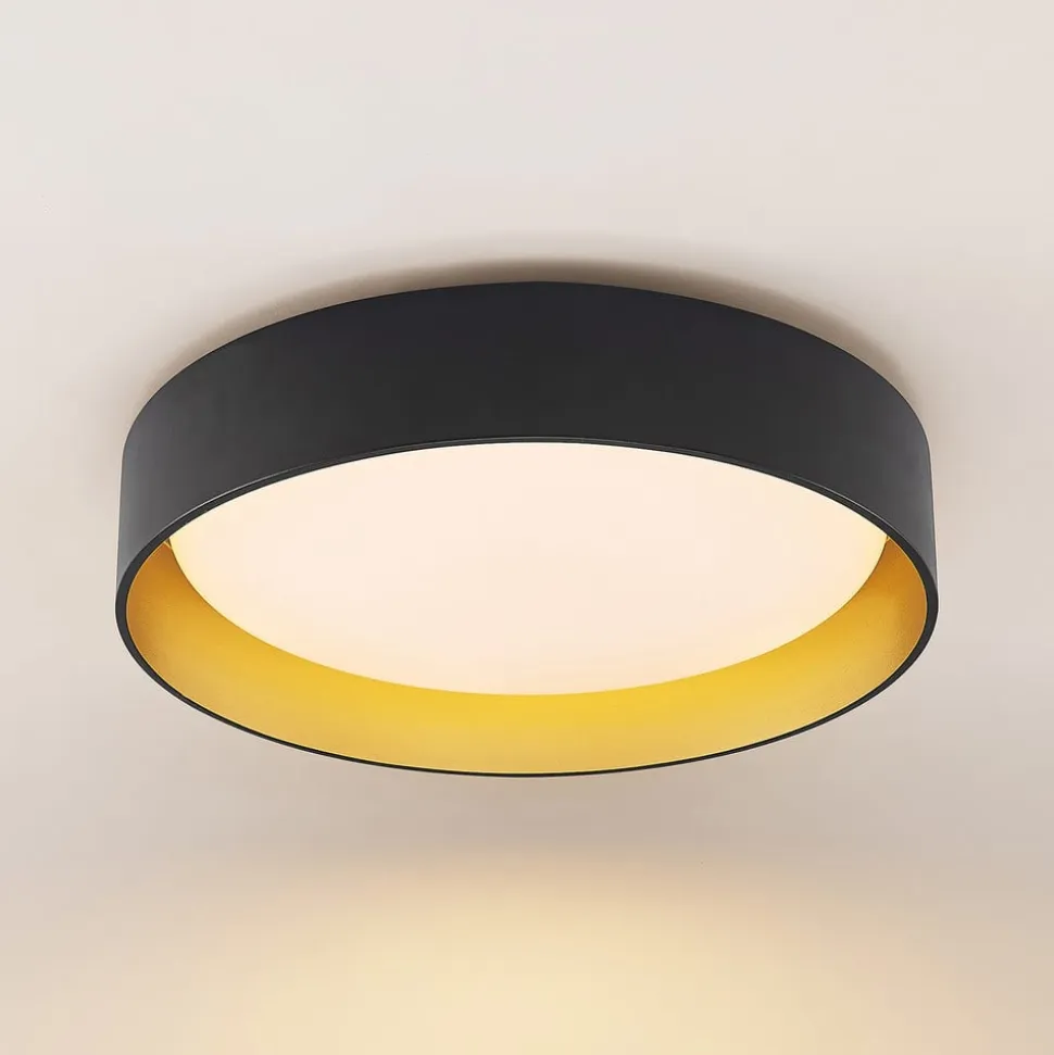 Lindby LED-loftlampe Gracjan, sort, metal, CCT, Ø45cm