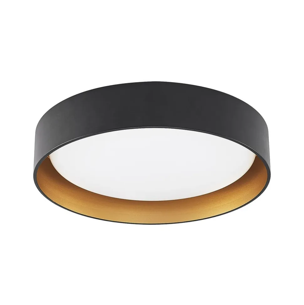 Lindby LED-loftlampe Gracjan, sort, metal, CCT, Ø45cm