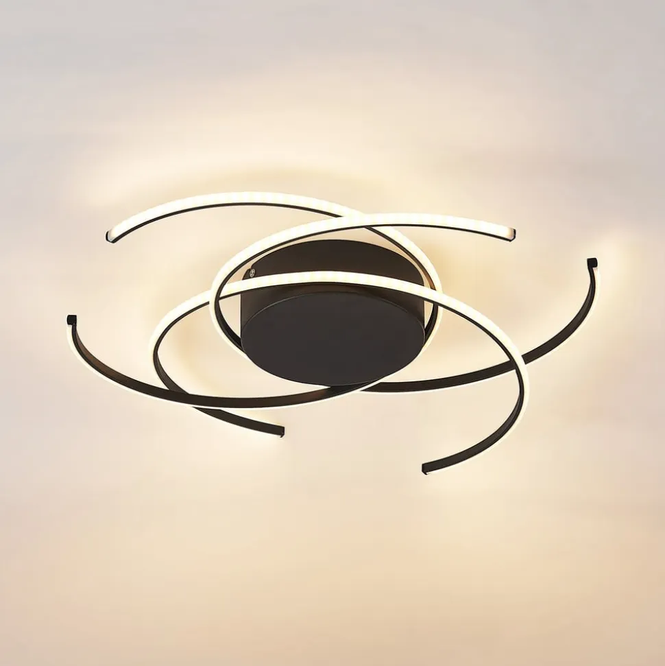 Lindby LED-loftlampe, Hamza, Ø 49 cm, sort, aluminium