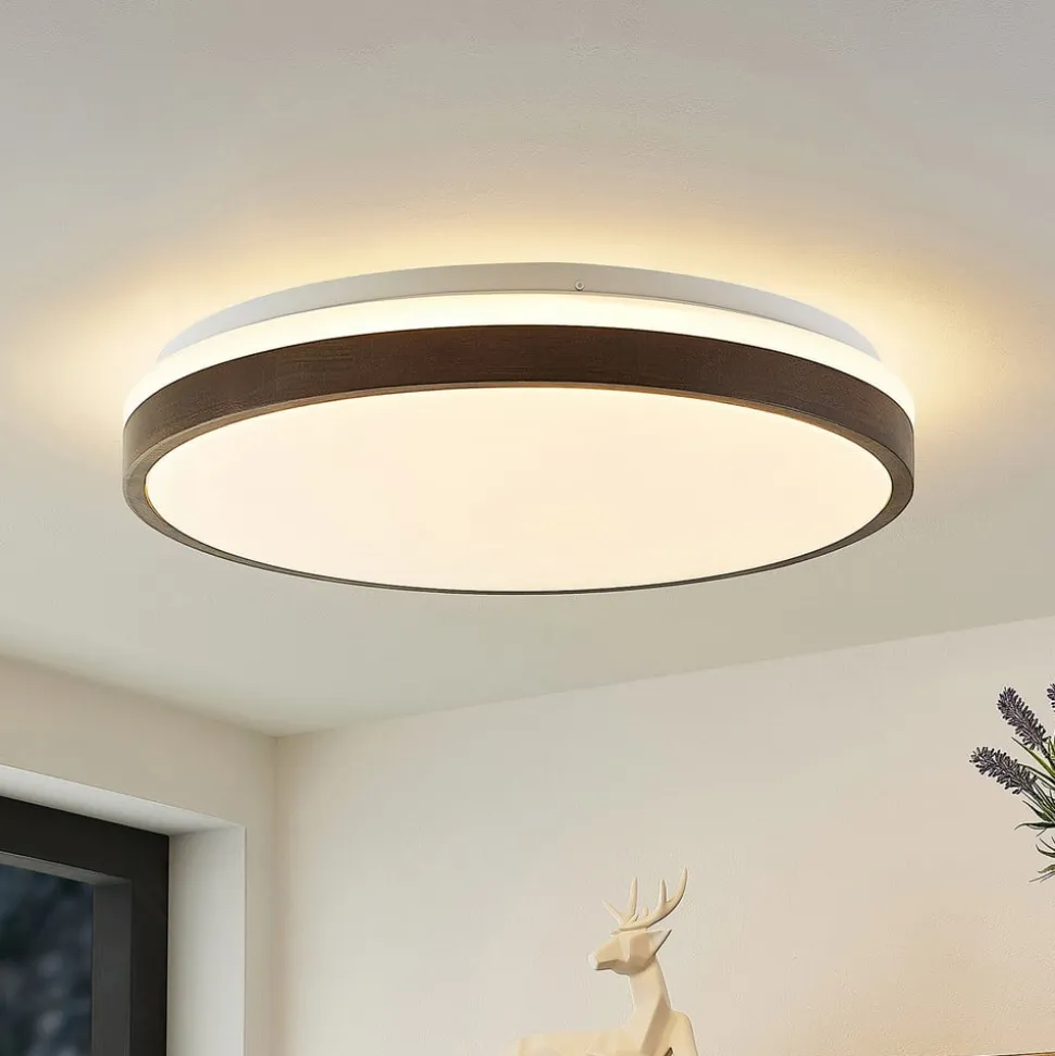 Lindby LED-loftlampe Hudsona, Ø 49 cm, træ, brun