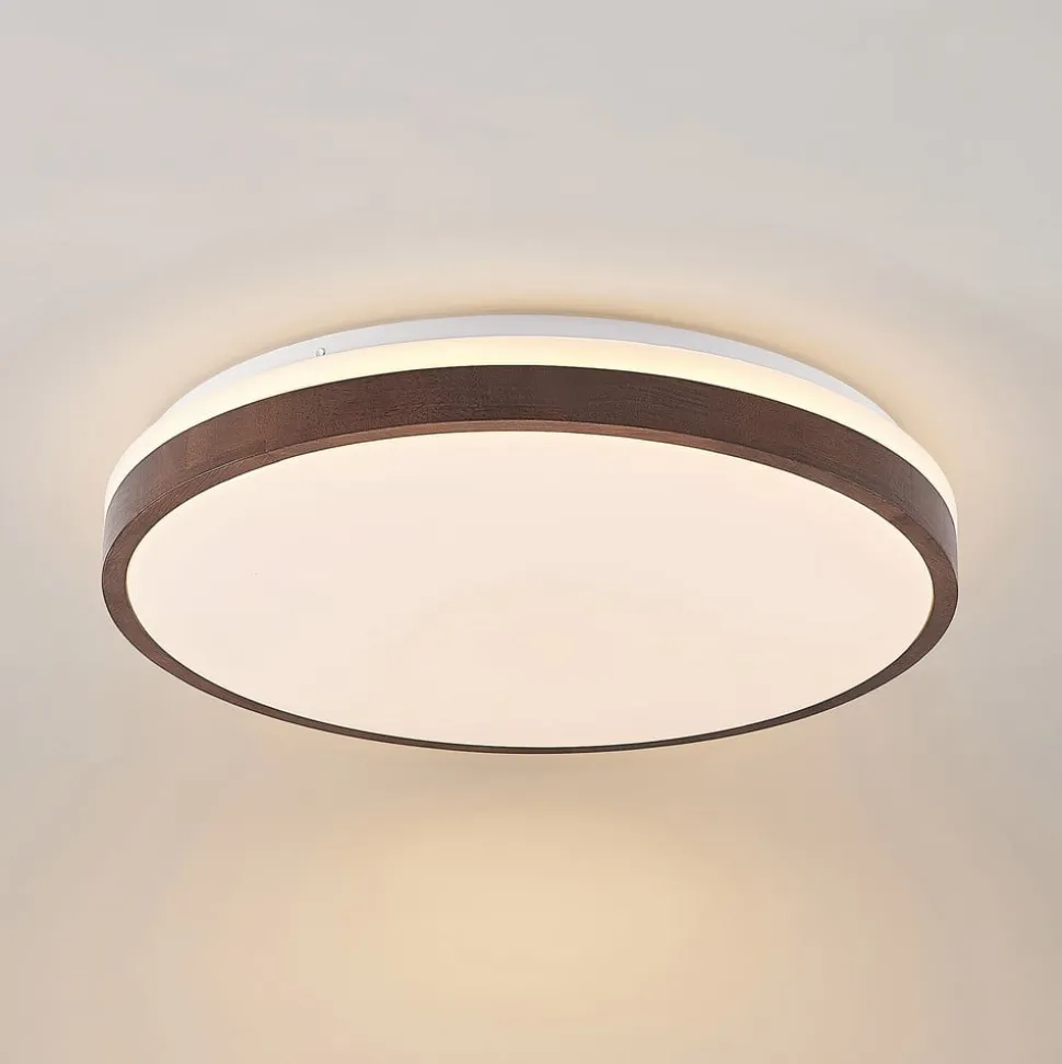 Lindby LED-loftlampe Hudsona, Ø 49 cm, træ, brun
