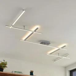 Lindby LED-loftlampe Kerem, 345 cm, nikkelfarvet, metal