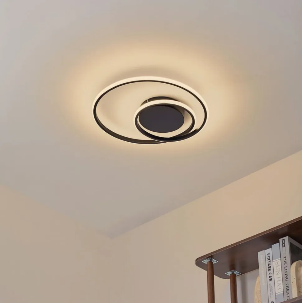 Lindby LED-loftlampe Kyron, sort, aluminium, dæmpbar, Ø45cm