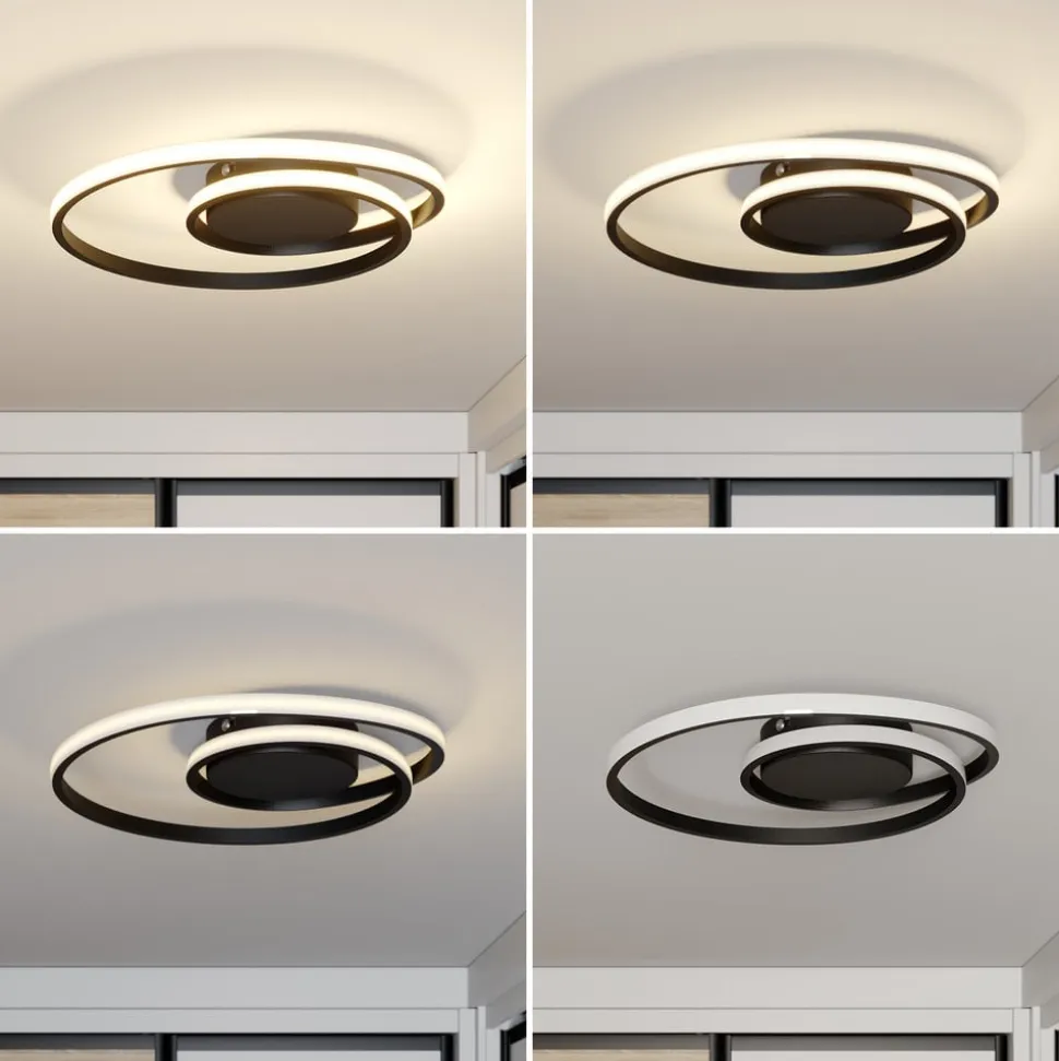 Lindby LED-loftlampe Kyron, sort, aluminium, dæmpbar, Ø45cm