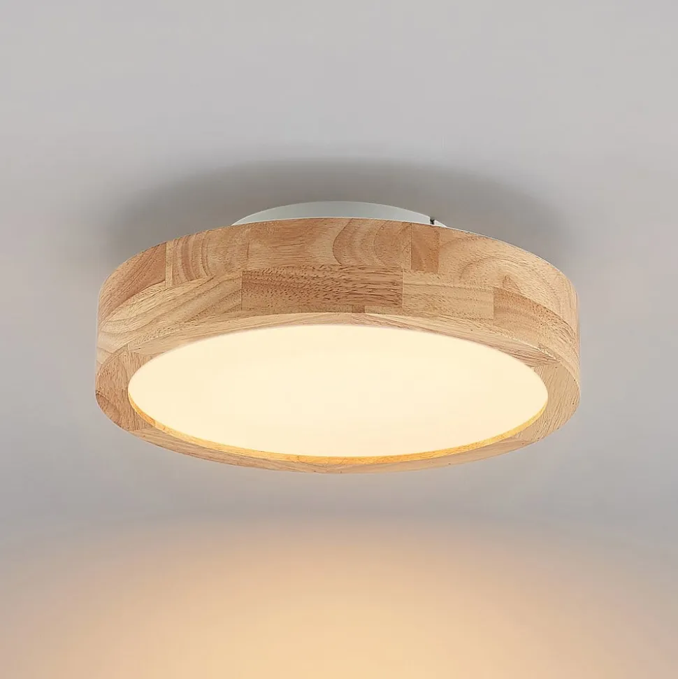 Lindby LED-loftlampe Lanira, Ø 30 cm, træ, fjernbetjening, CCT