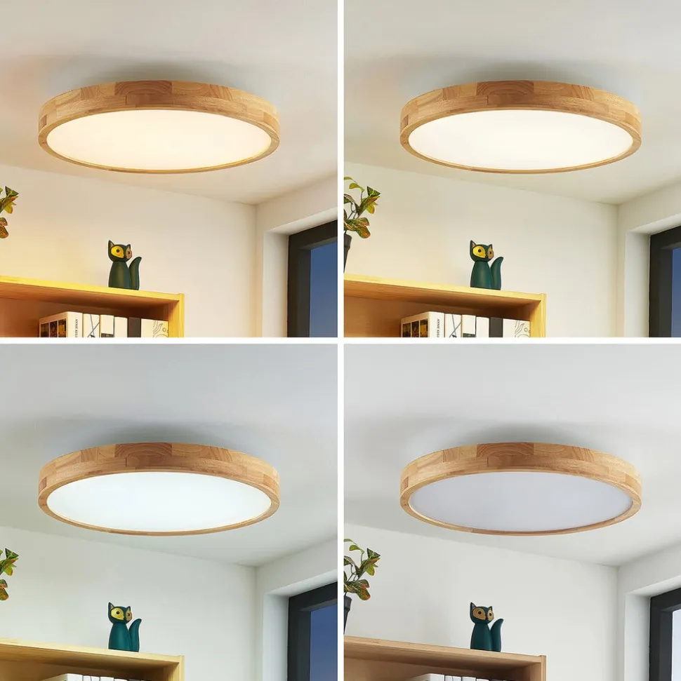 Lindby LED-loftlampe Lanira, Ø 60 cm, træ, fjernbetjening, CCT