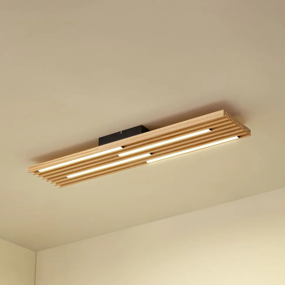 Lindby LED-loftlampe Madero, fyrretræ, 90 cm x 20 cm