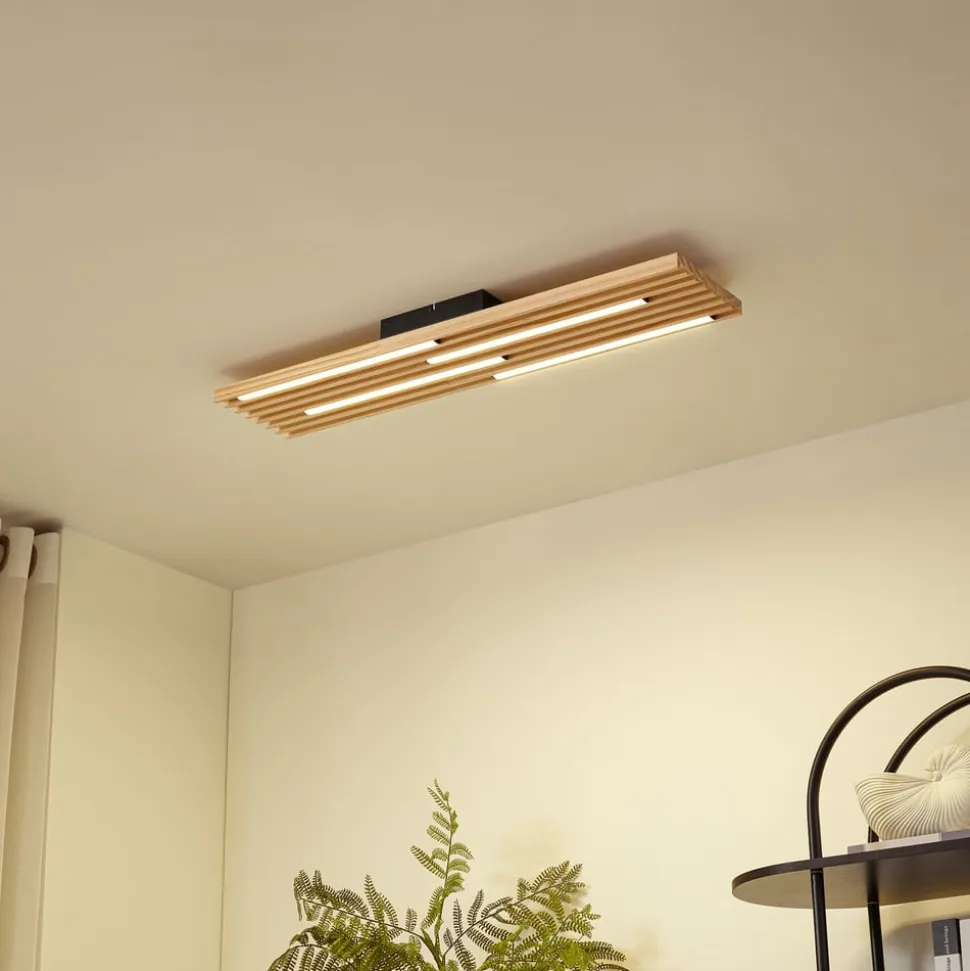 Lindby LED-loftlampe Madero, fyrretræ, 90 cm x 20 cm