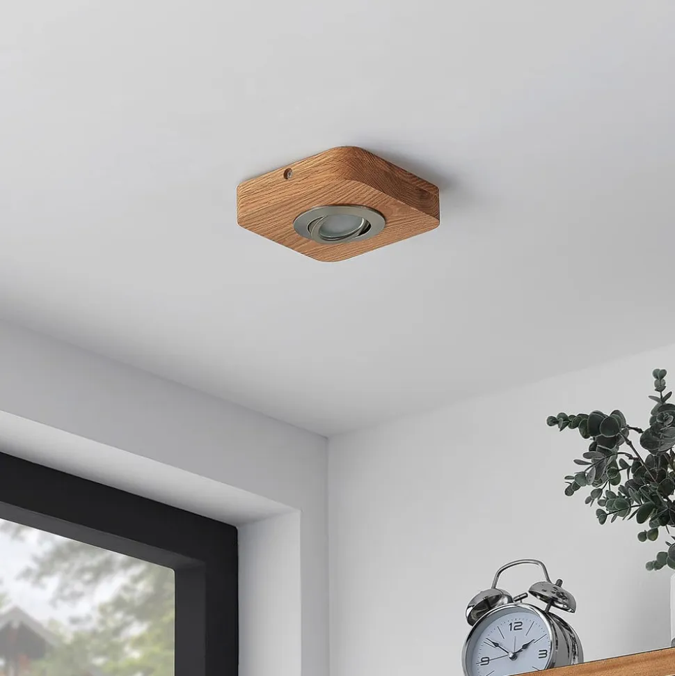 Lindby LED-loftlampe Mikari, 14 cm, træ, drejelig