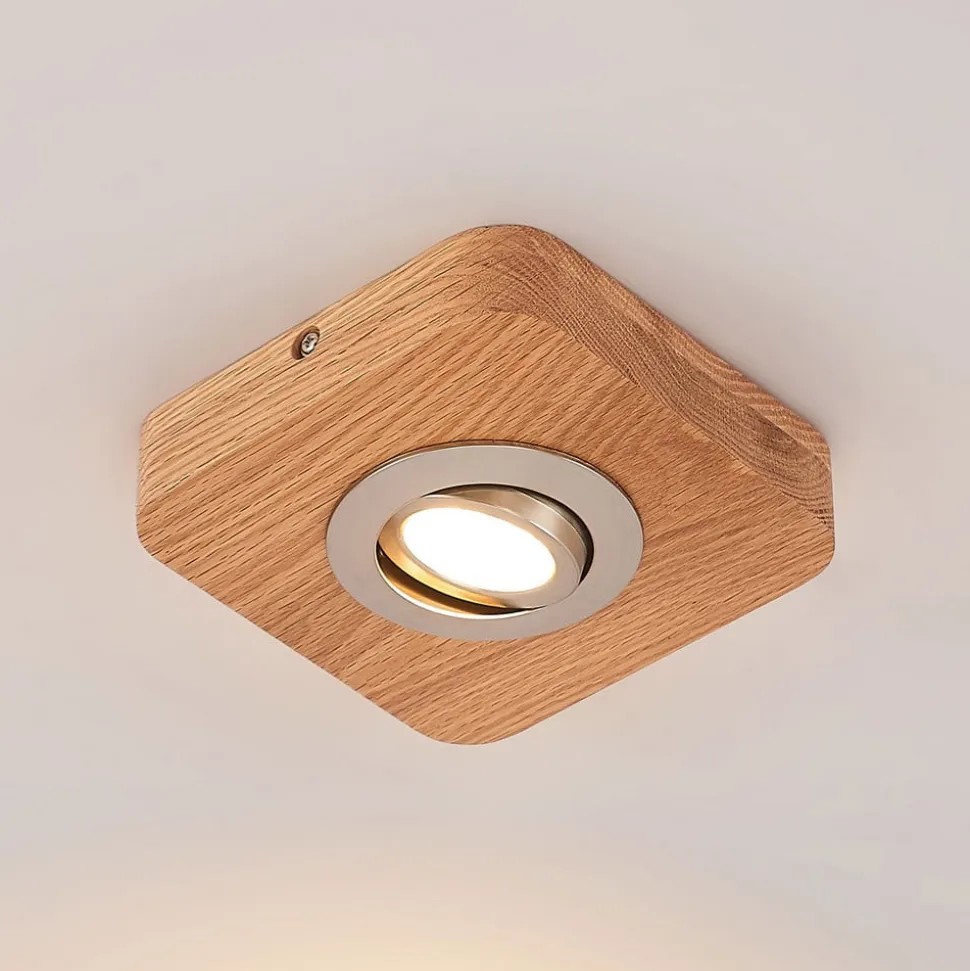 Lindby LED-loftlampe Mikari, 14 cm, træ, drejelig