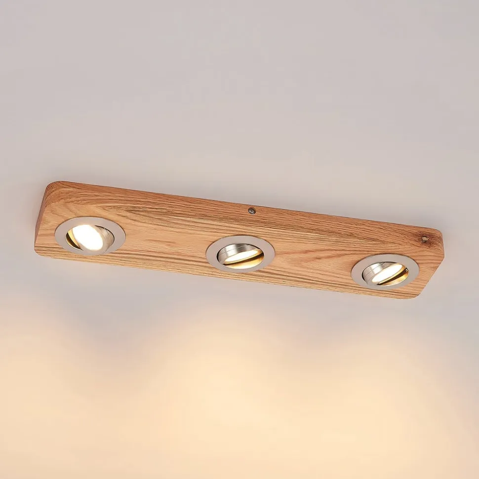 Lindby LED-loftlampe Mikari, 48 cm, træ, drejelig