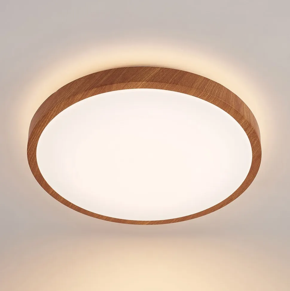 Lindby LED-loftlampe Mynte, Ø42cm, trælook, plast