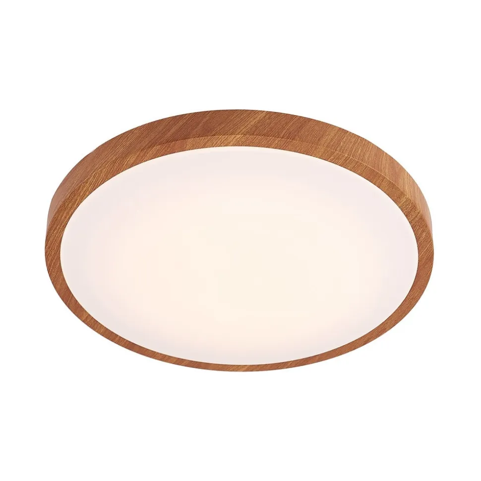 Lindby LED-loftlampe Mynte, Ø42cm, trælook, plast