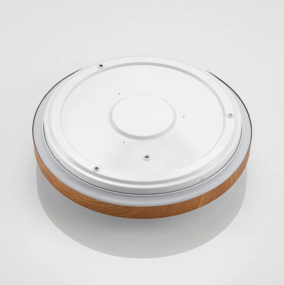Lindby LED-loftlampe Mynte, Ø42cm, trælook, plast