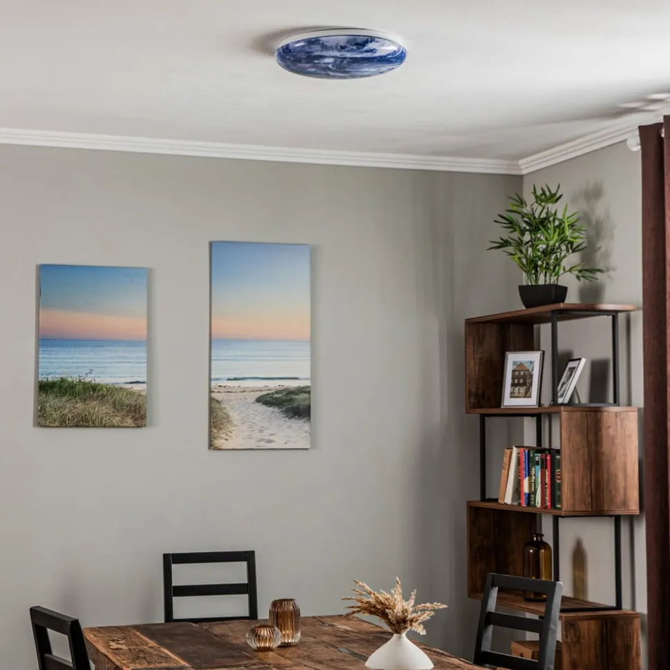 Lindby LED-loftlampe Orbi, 38 cm, blå/hvid, plast
