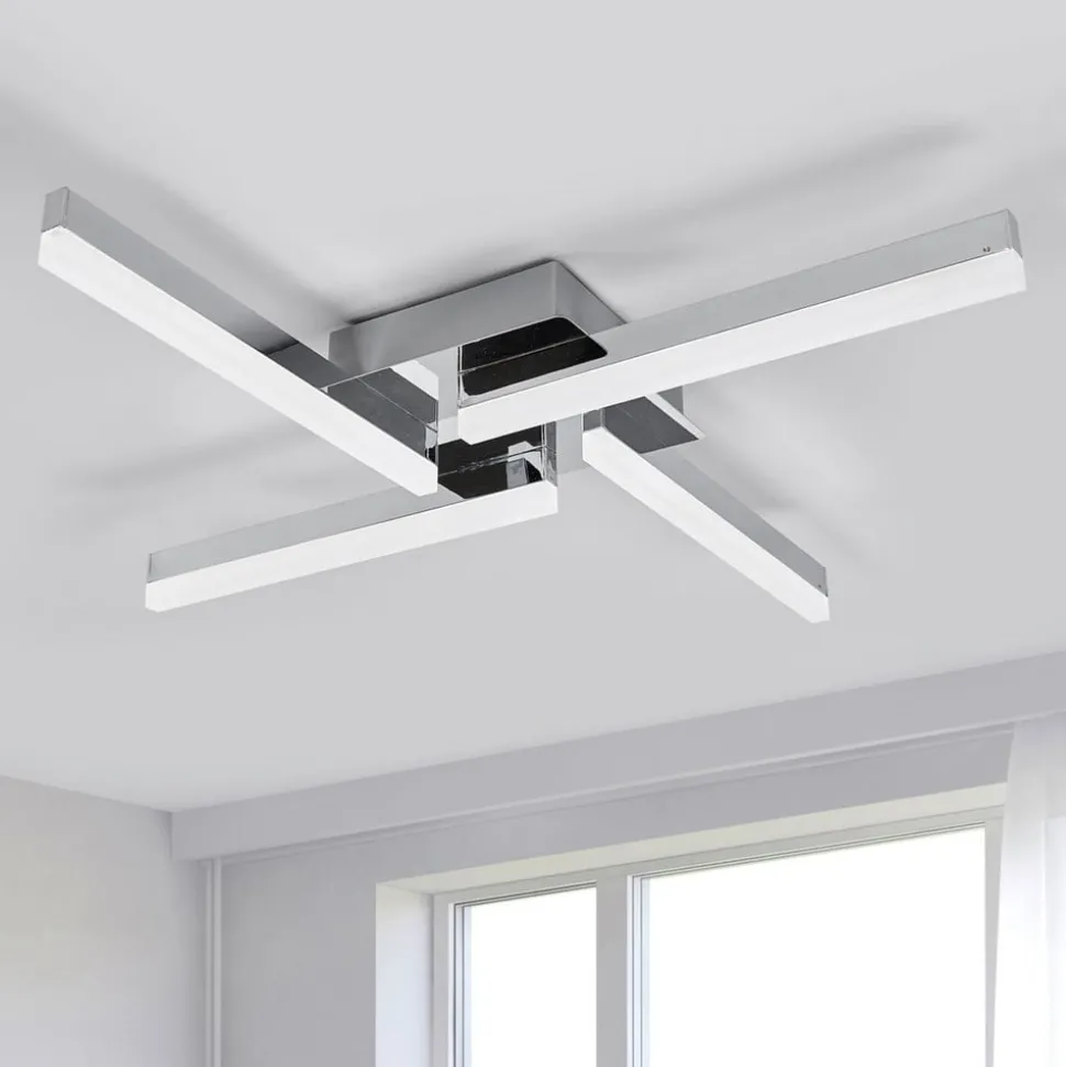 Lindby LED-loftlampe Patrik, 59 cm, 4 lyskilder, krom, IP44