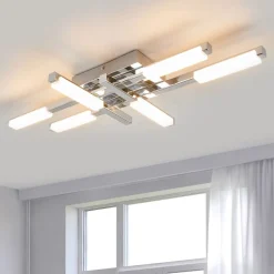 Lindby LED-loftlampe Patrik, 62 cm, 6 lyskilder, krom, IP44