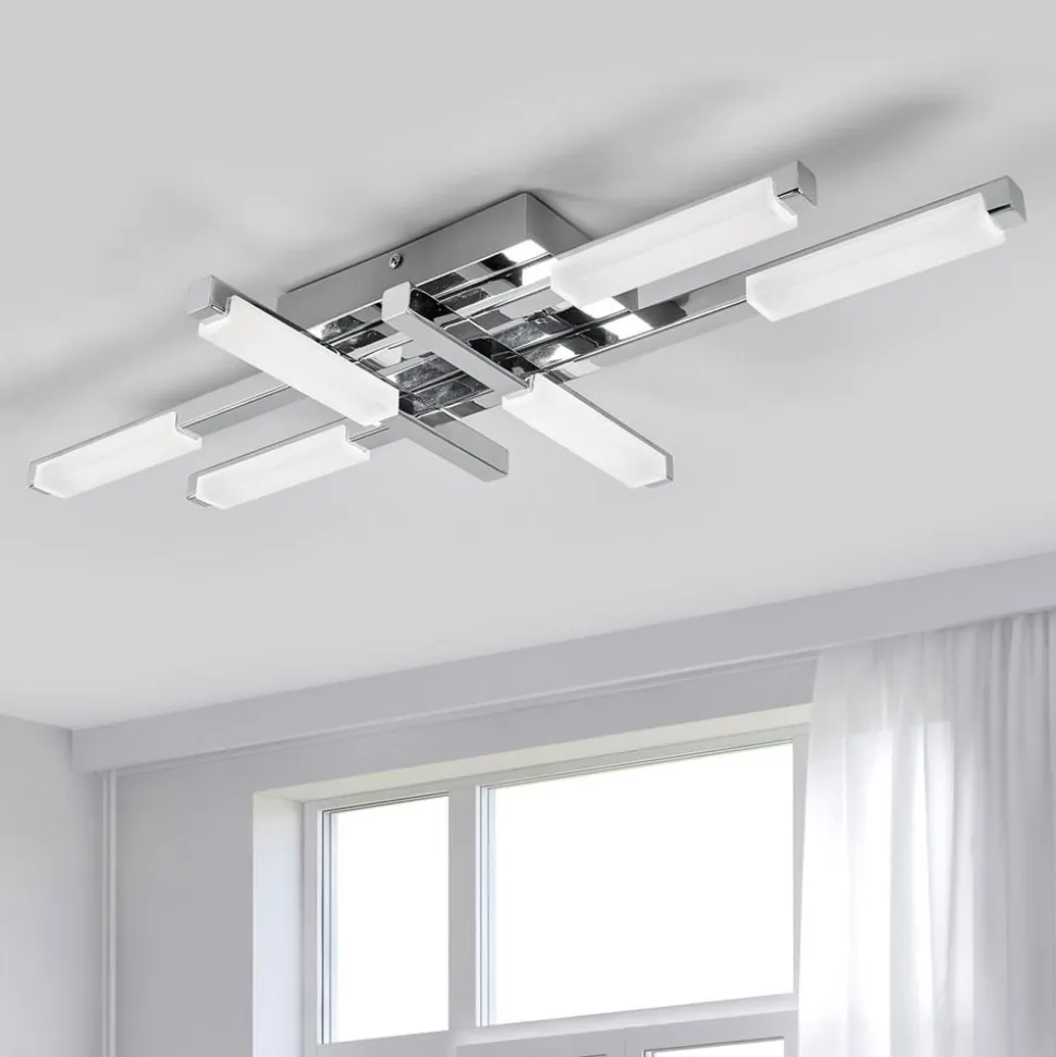 Lindby LED-loftlampe Patrik, 62 cm, 6 lyskilder, krom, IP44