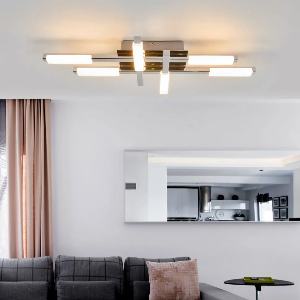 Lindby LED-loftlampe Patrik, 62 cm, 6 lyskilder, krom, IP44