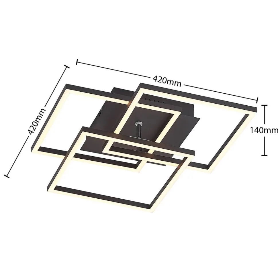 Lindby LED-loftlampe Quiana, CCT, kantet, sort, 42 cm
