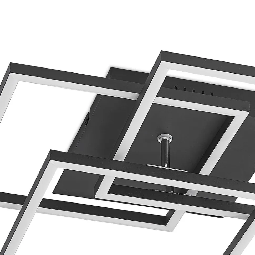 Lindby LED-loftlampe Quiana, CCT, kantet, sort, 42 cm