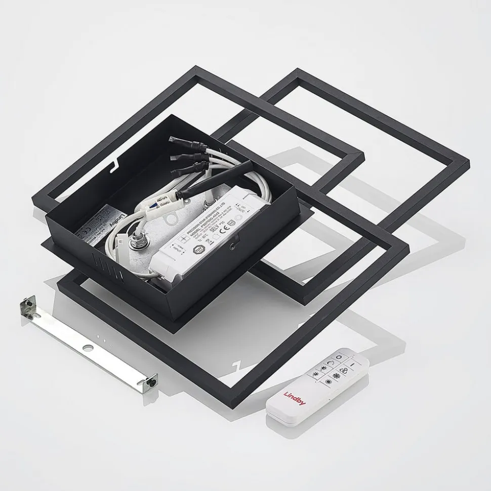 Lindby LED-loftlampe Quiana, CCT, kantet, sort, 42 cm