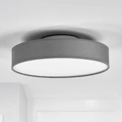 Lindby LED-loftlampe Saira, Ø 30 cm, grå, tekstil