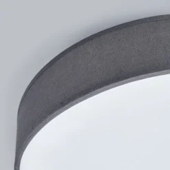 Lindby LED-loftlampe Saira, Ø 30 cm, grå, tekstil
