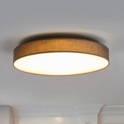 Lindby LED-loftlampe Saira, Ø 50 cm, grå, tekstil
