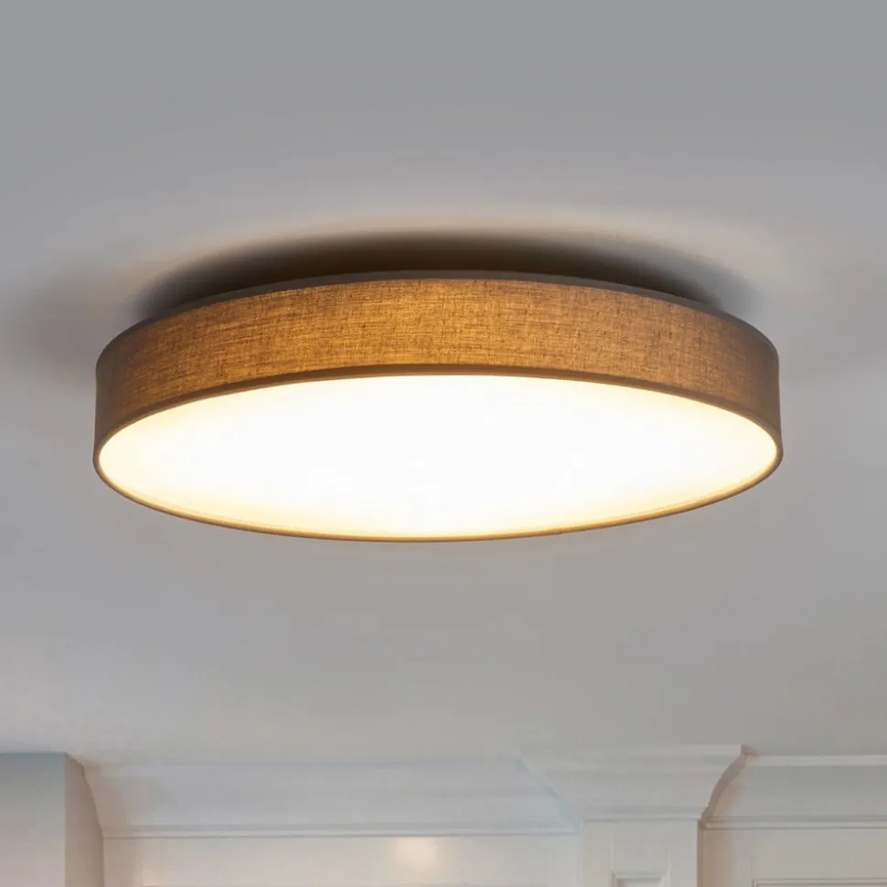 Lindby LED-loftlampe Saira, Ø 50 cm, grå, tekstil