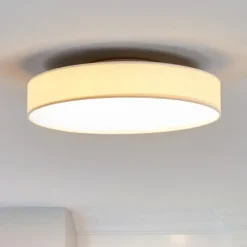 Lindby LED-loftlampe Saira, Ø 40 cm, hvid, tekstil