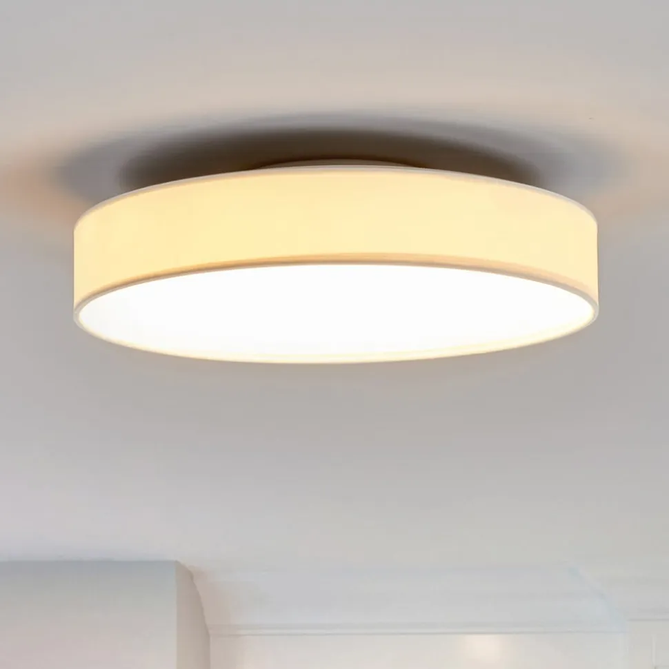 Lindby LED-loftlampe Saira, Ø 40 cm, hvid, tekstil