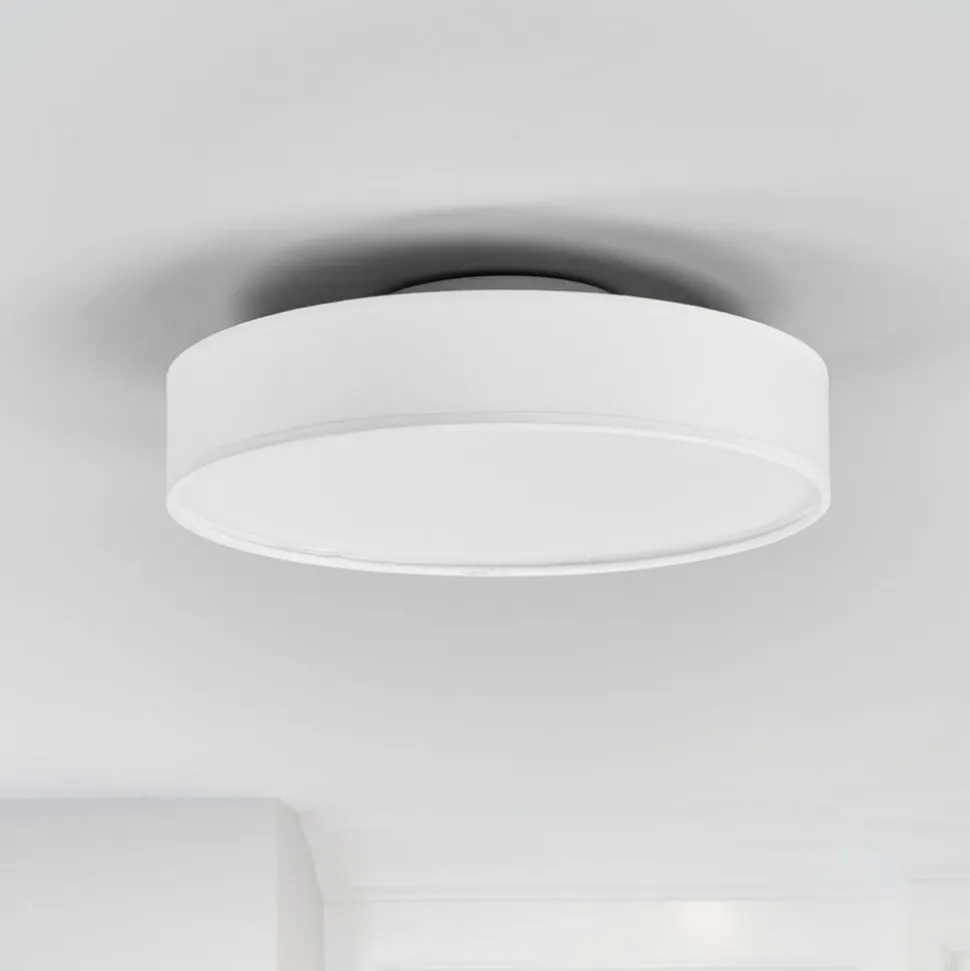 Lindby LED-loftlampe Saira, Ø 30 cm, hvid, tekstil