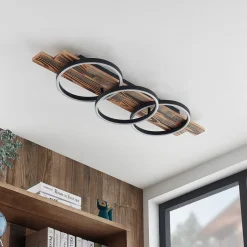 Lindby LED-loftlampe Sentoa, træ, 100 cm lang, 3.000 K