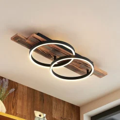 Lindby LED-loftlampe Sentoa, træ, 75 cm lang, 3.000 K
