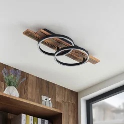 Lindby LED-loftlampe Sentoa, træ, 75 cm lang, 3.000 K