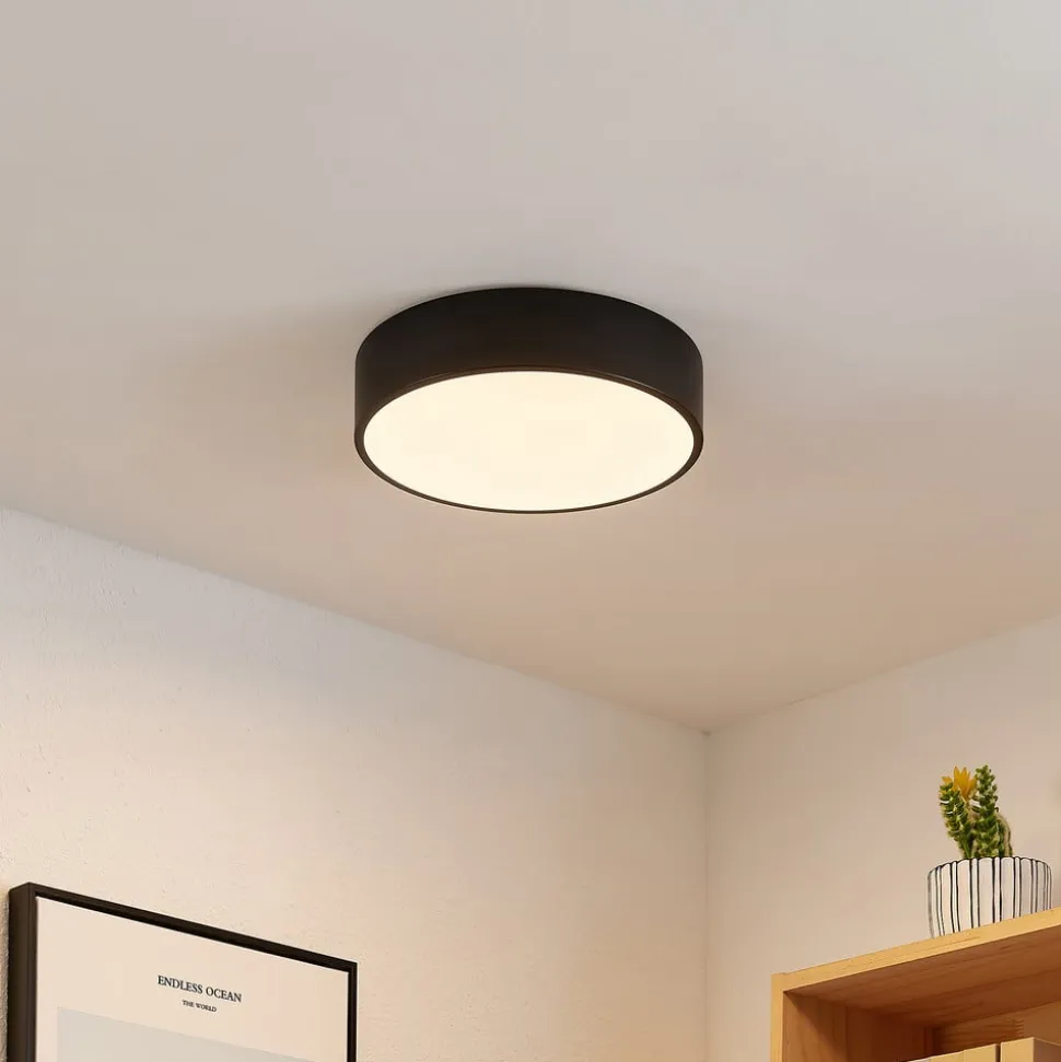 Lindby LED-loftlampe Simera, Ø 30 cm, sort, hvid