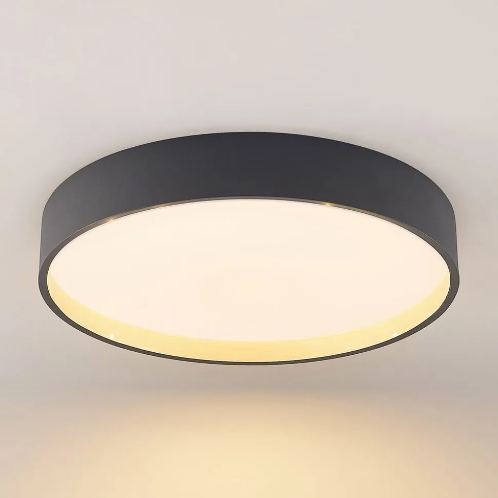 Lindby LED-loftlampe Todor, 50 cm, antracit, CCT, træ
