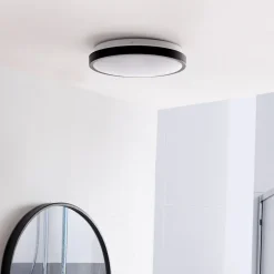 Lindby LED-loftslampe Medon Ø 29 cm sort plast IP44